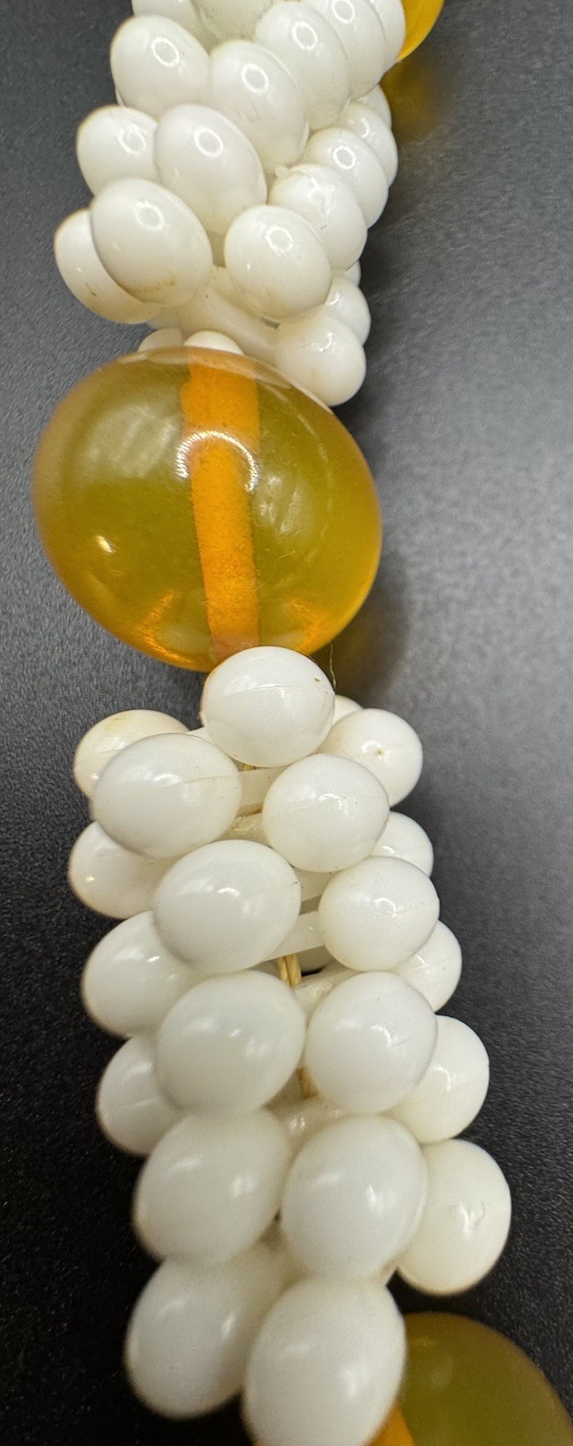 VTG. WHITE LUCITE & Golden Yellow BEADED Statement NECKLACE 80s