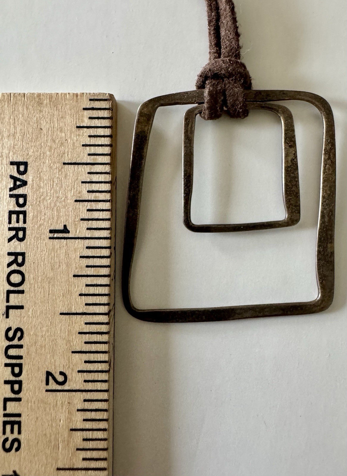 Vintage Metal Baroni Design Geometric Squares Leather Cord Choker Necklace Retro