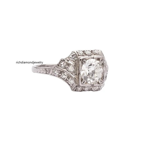 Excellent Old European Cut 1.85CT Cubic Zirconia Vintage Engagement Women RingFN