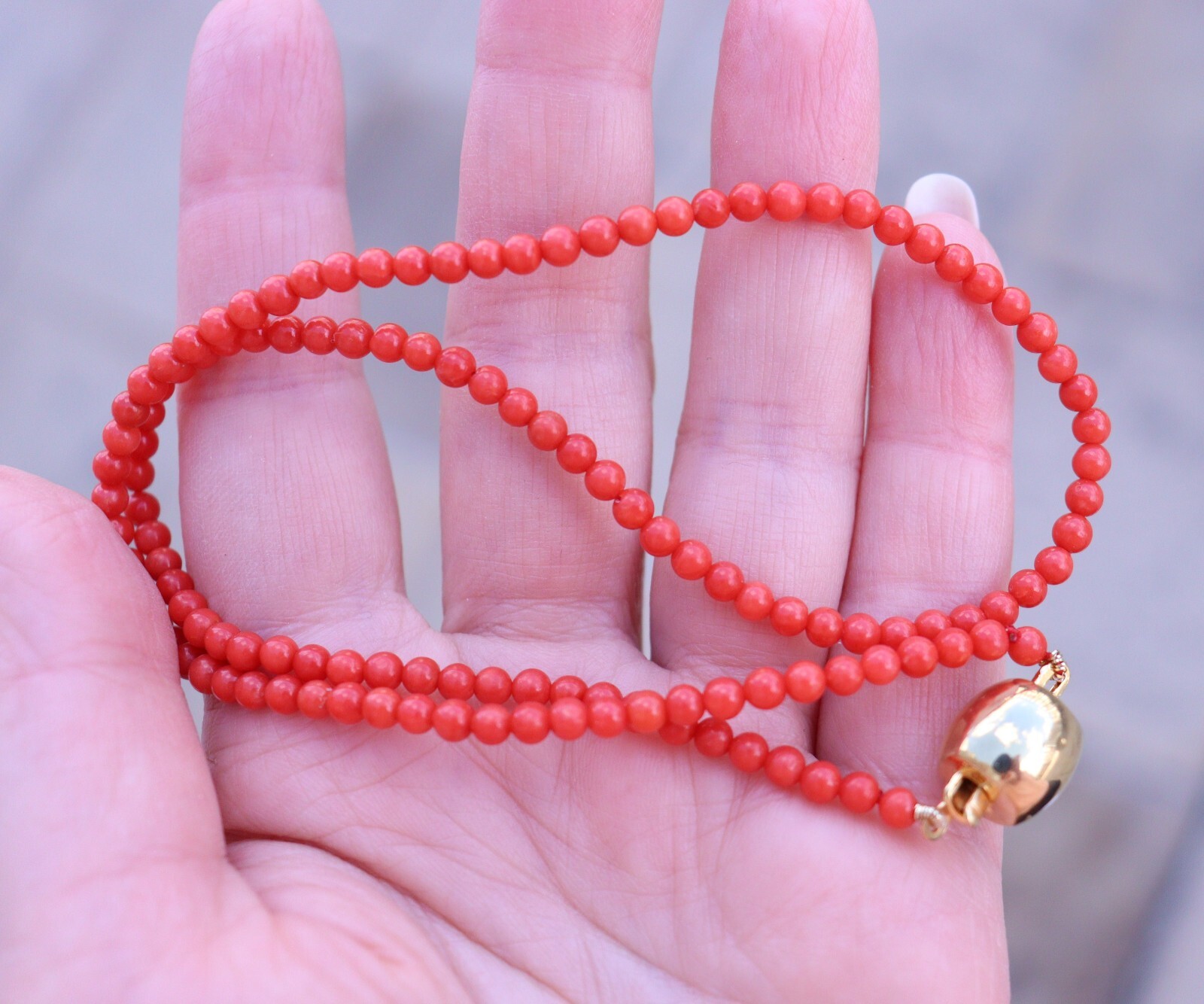 Red Coral Necklace One Strand Mediterranean Corals d-3mm, L-45cm/17,7in