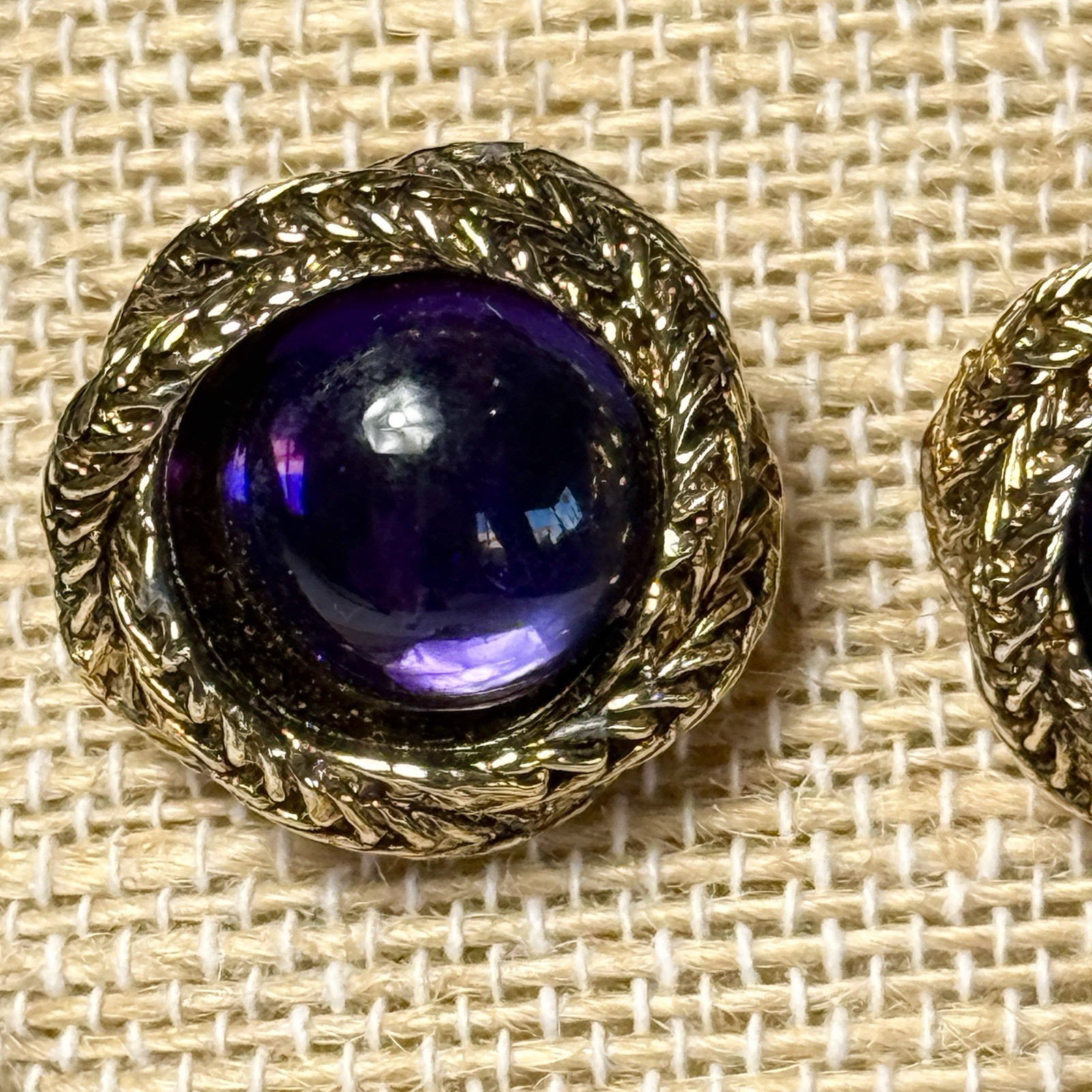 Purple Gold Tone Silver Tone Metal Necklace Chain Earrings Set Y2K Renaissance