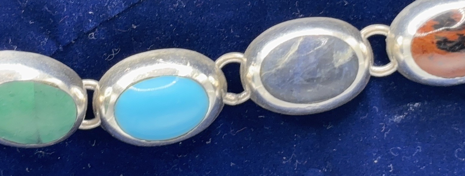 Vintage Sterling Silver And Gem Stone Bracelet Marked Mexico- Jeweler Checked!