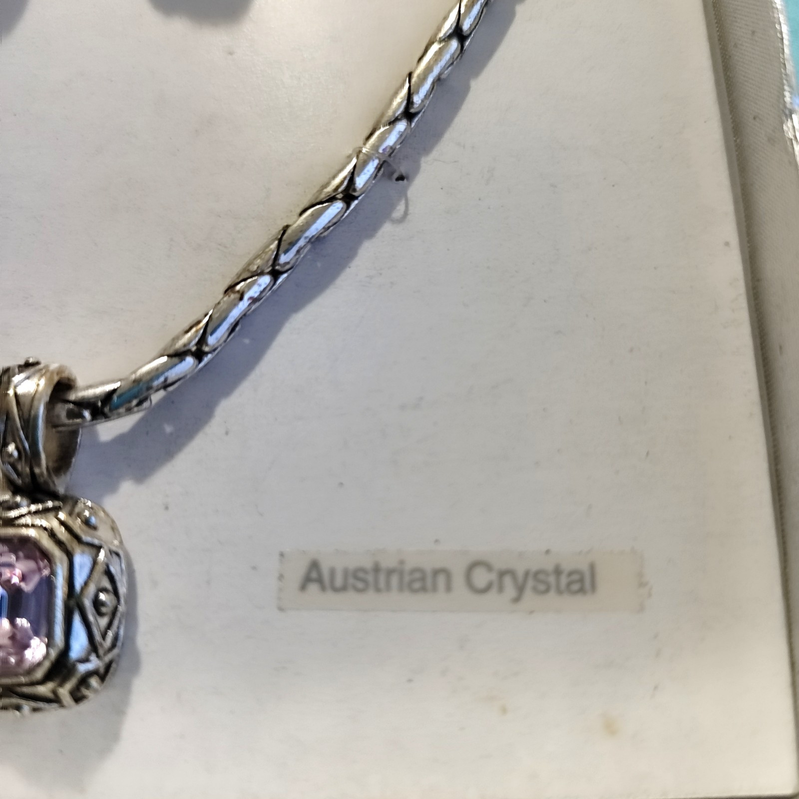 White Stag Pink Austrian Emerald Cut Crystal Necklace & Earrings 18in NOS