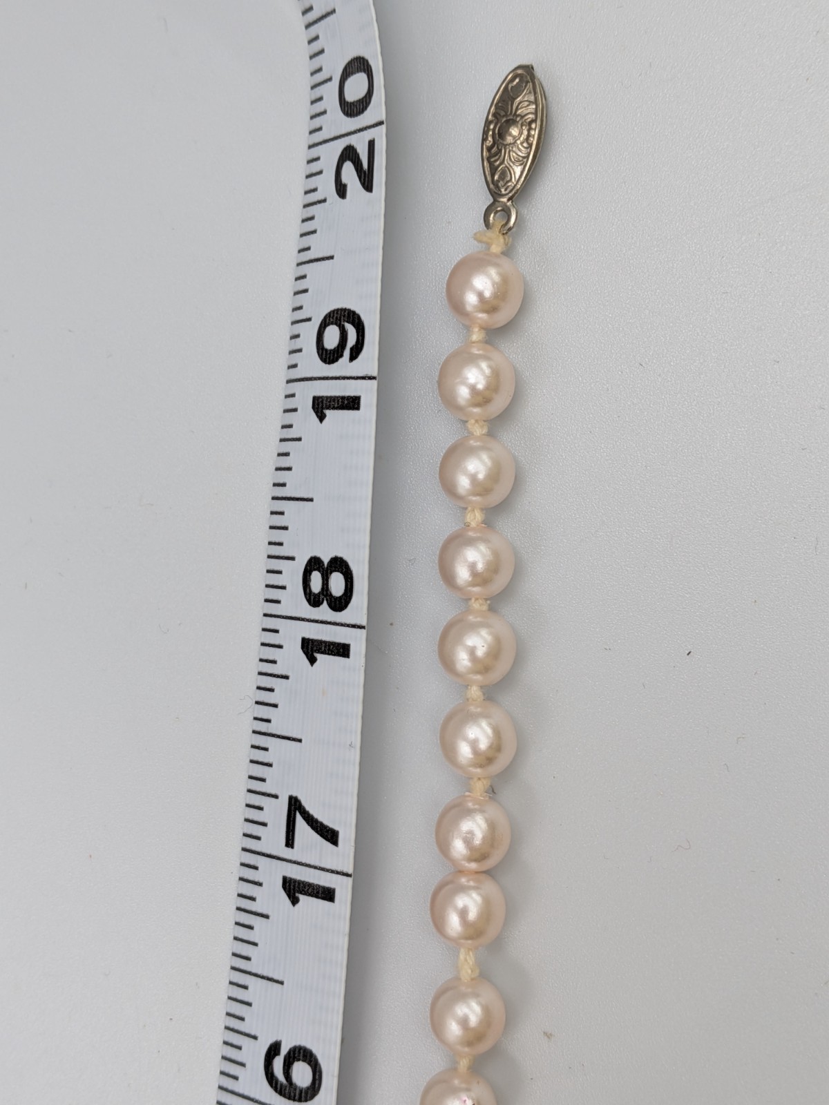 Vintage Faux Pearl Necklace Knotted with silver tone fish- hook clasp unbranded