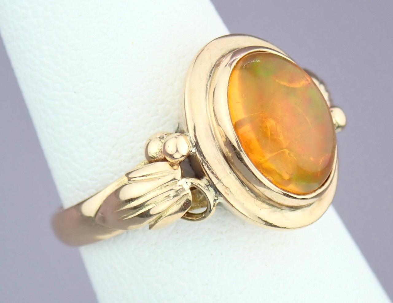 Glowing Antique Victorian Solid 14K Rose Gold Ethiopian Opal Grape Vine Ring S 5