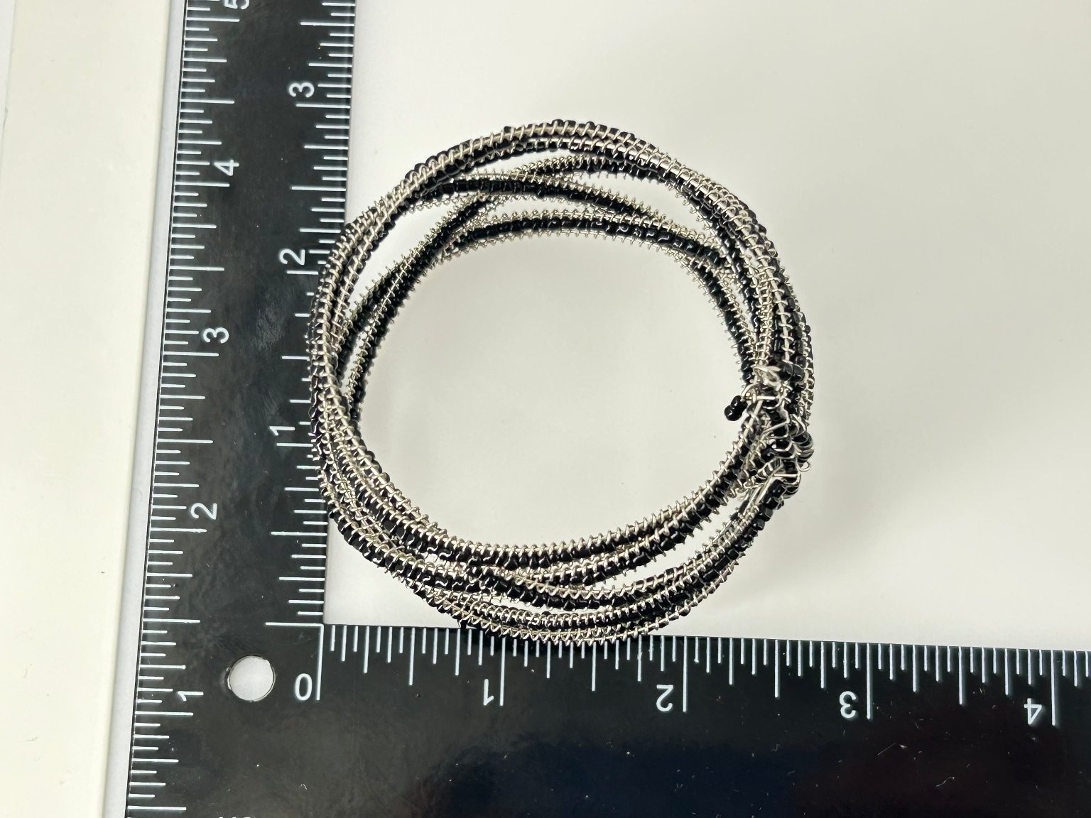 Vintage Black Beaded Cuff Braided Bracelet Silver Tone Multi Strand Wrap