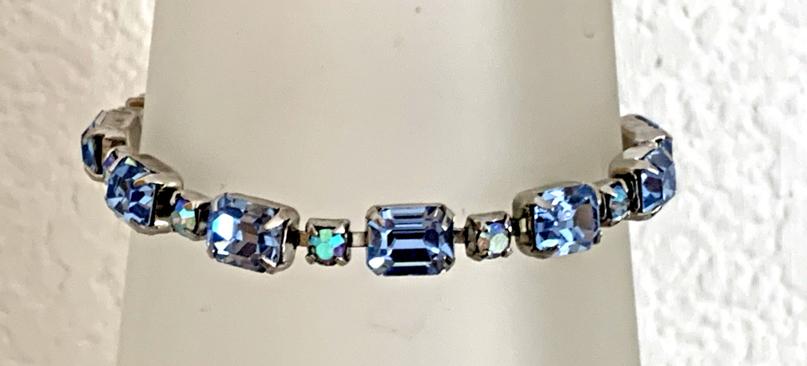 Weiss Vintage Blue Emerald and Round Cut Rhinestone Bracelet