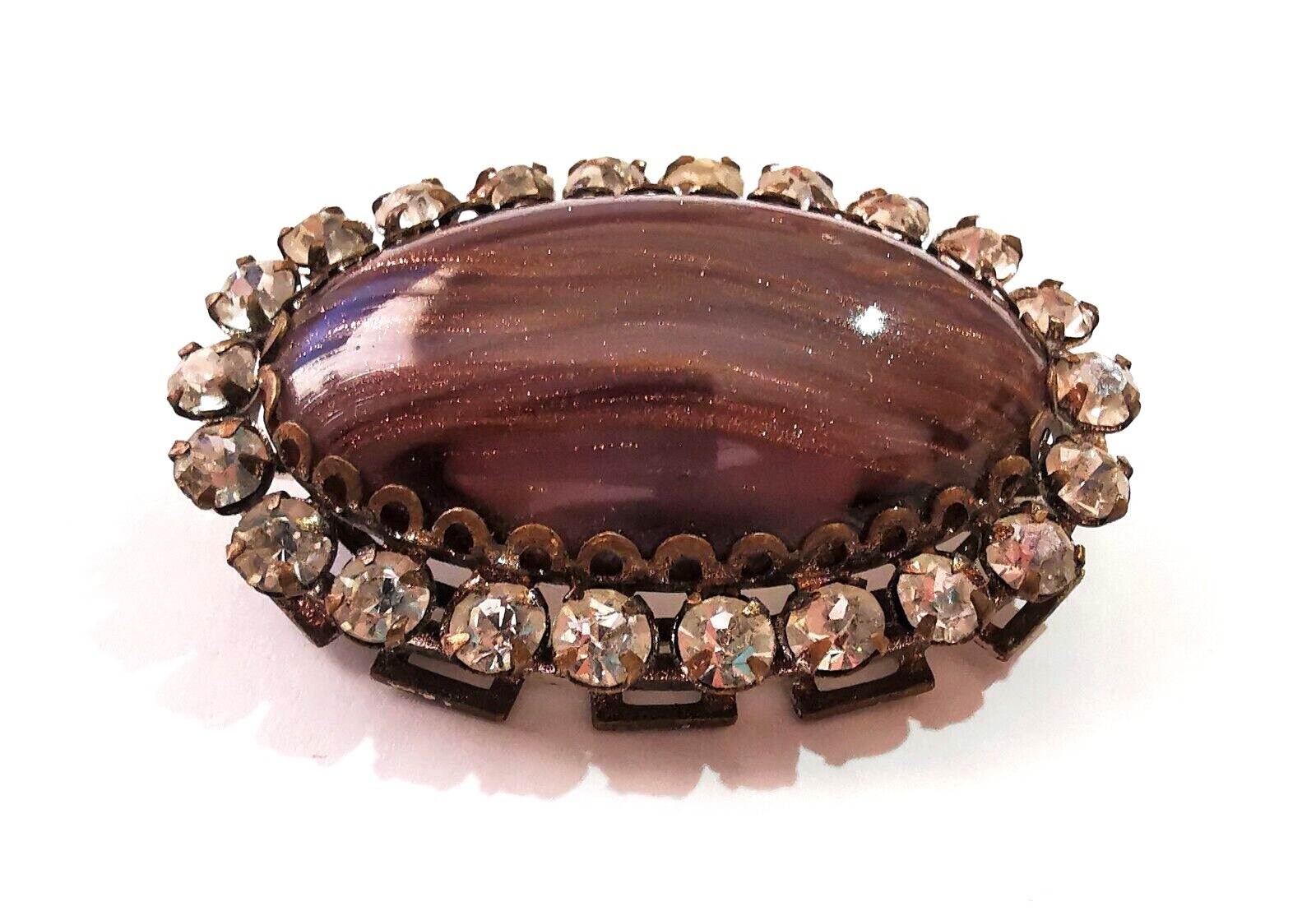 Czech Brooch Glass Pin Vintage Rhinestone Handmade Art Bohemian Glass Cabochon