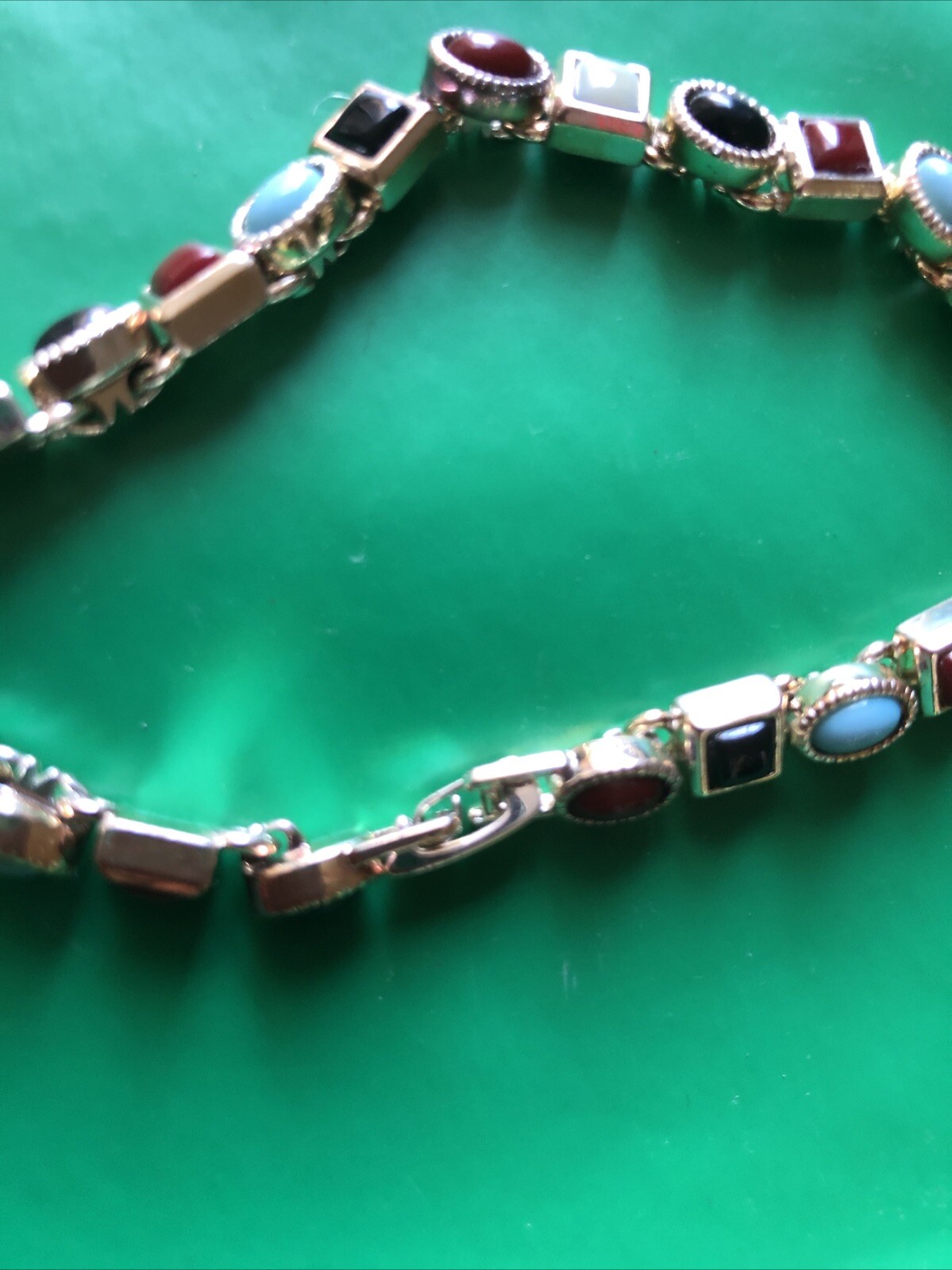 Bracelet jewelry Silver multicolor stones turquoise black red green 7”