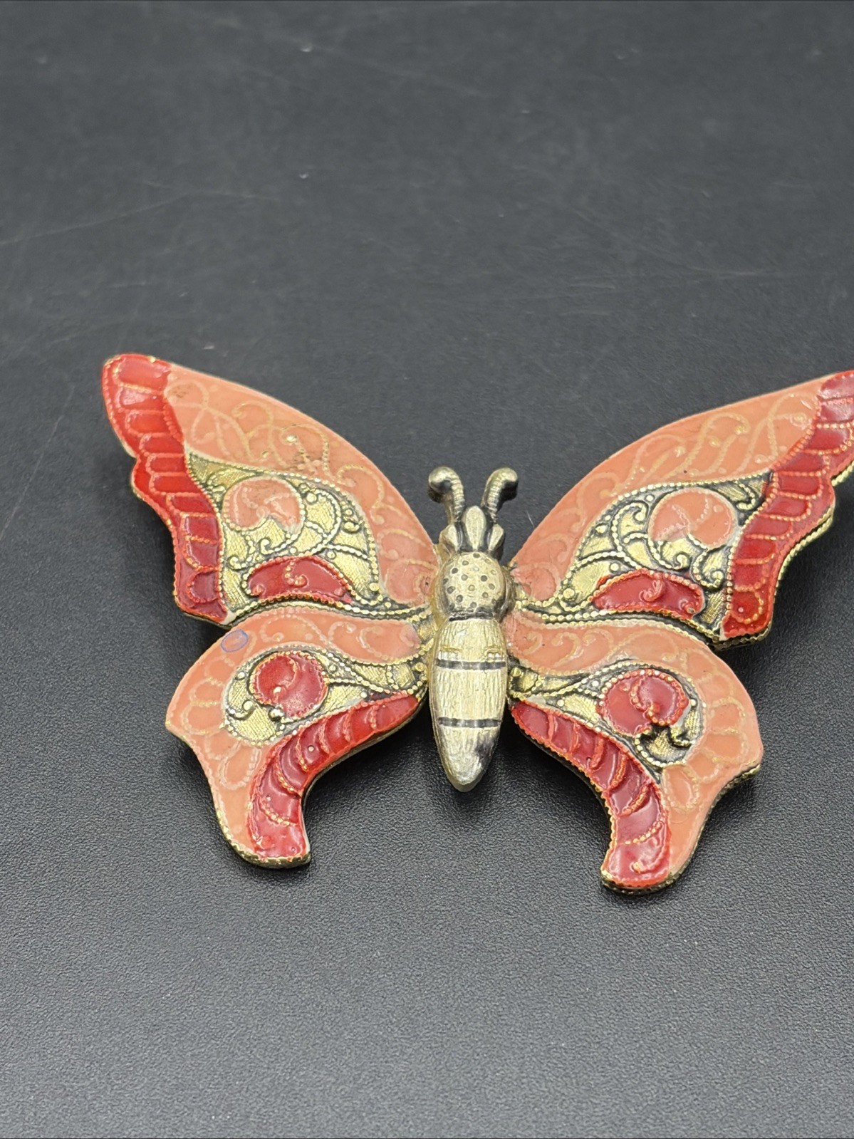 Vintage Butterfly Brooch Enamel Red and Pink