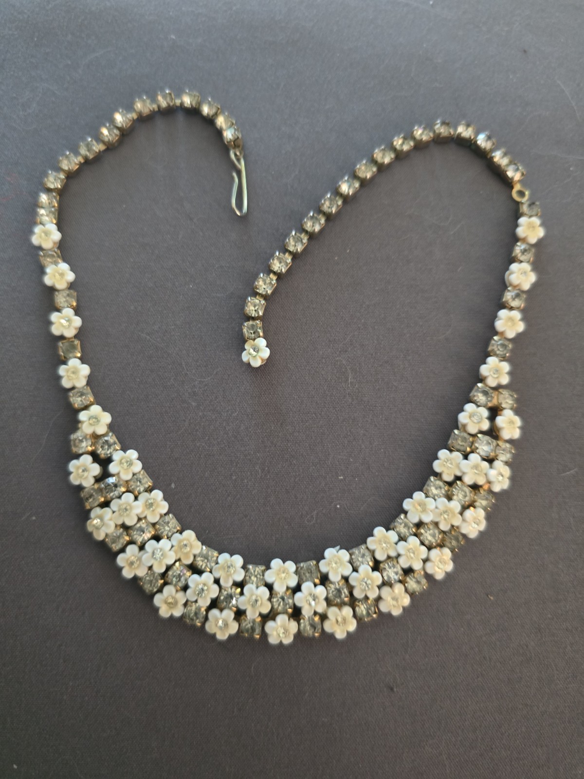 Vintage Enameled Painted Flowers Rhinestone Necklace Bracelet Earring Set