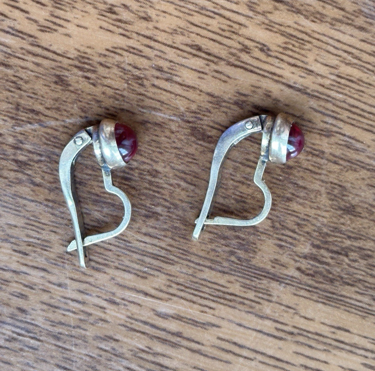 Vintage Soviet Sterling Silver 875 Rose Ruby Corundum Earrings Woman USSR