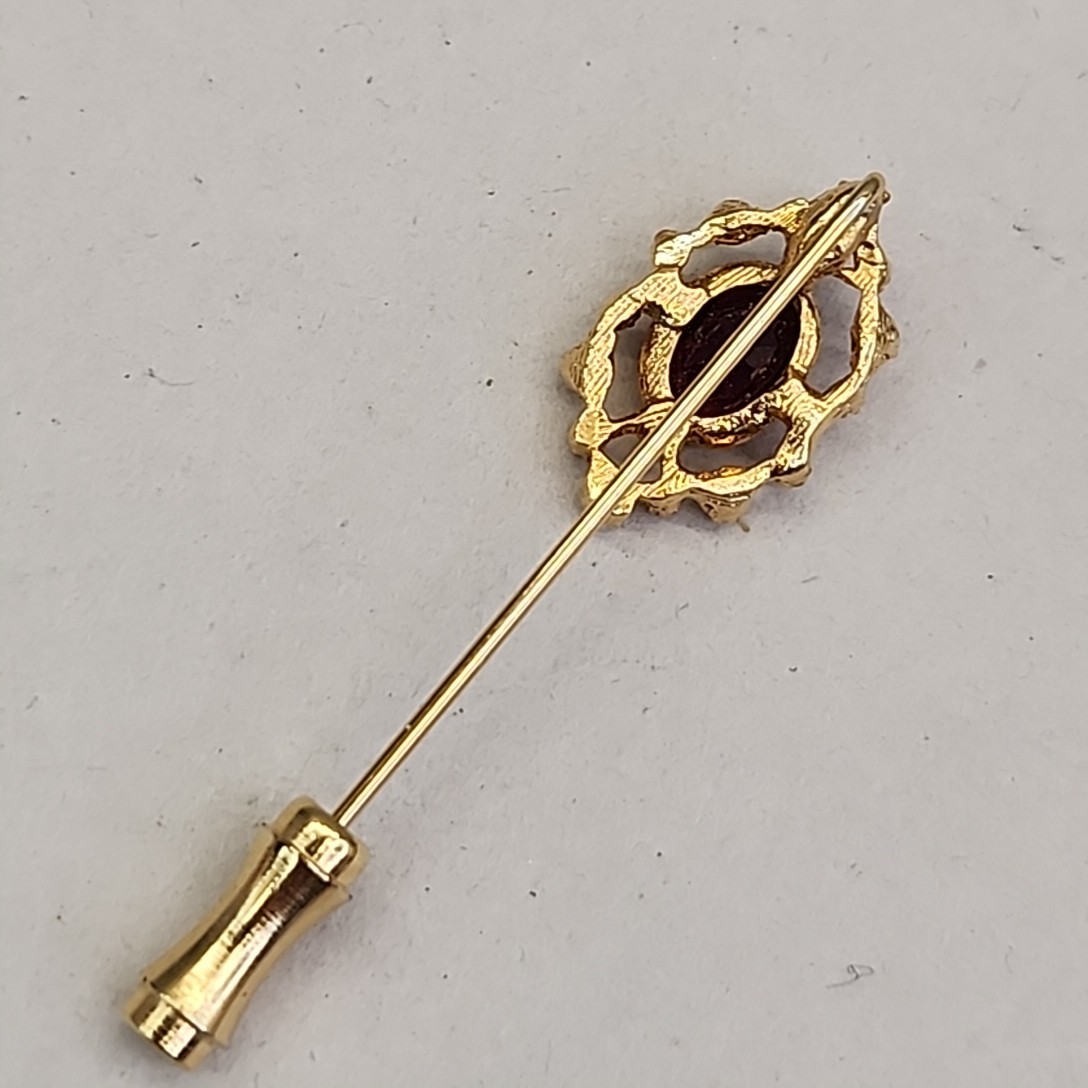 Vintage Garnet Stick Pin Red Stone Gold Tone