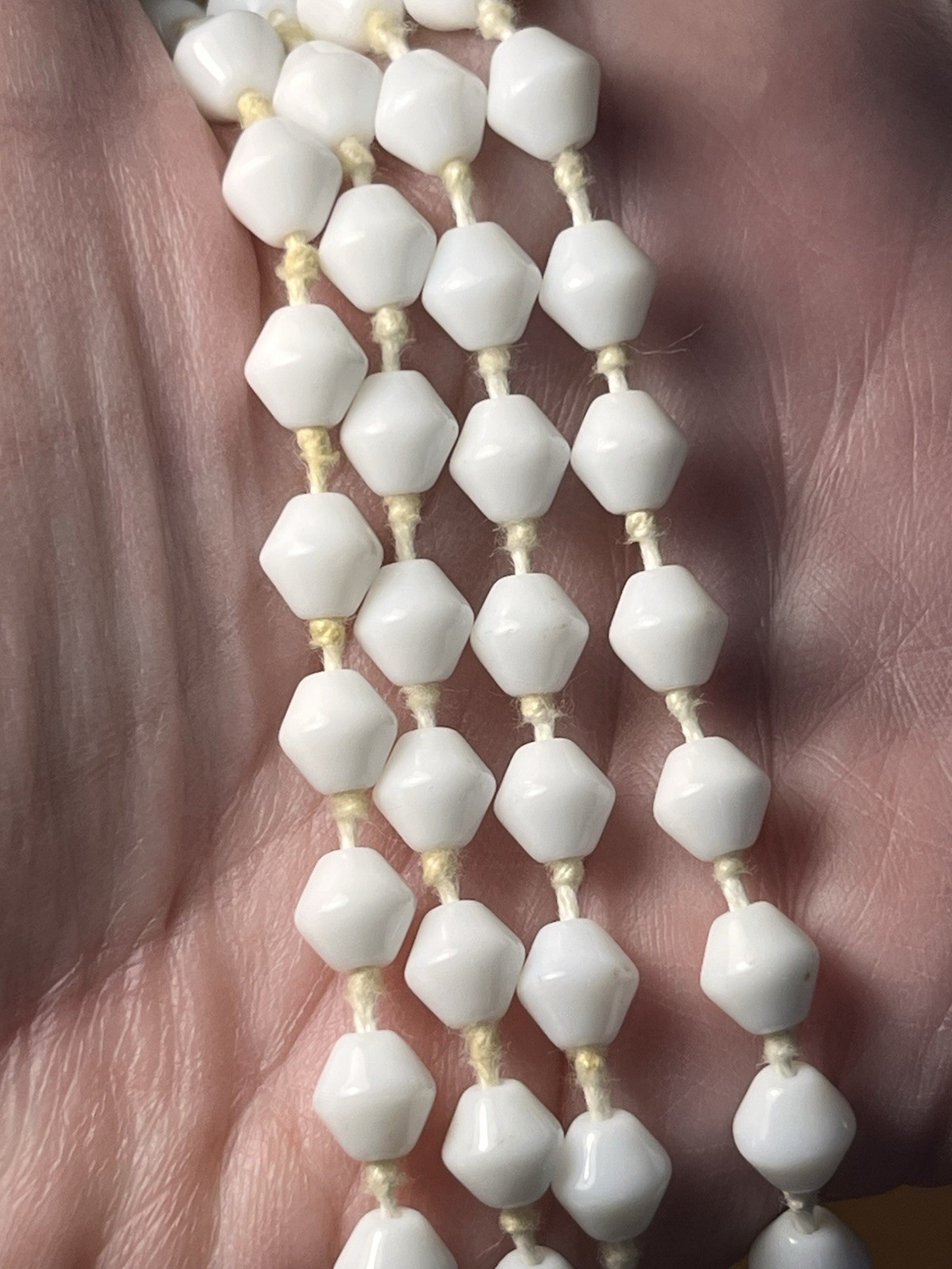 Vintage 54 Inch Hand Knotted Bi-cone Czech Milk Glass Necklace
