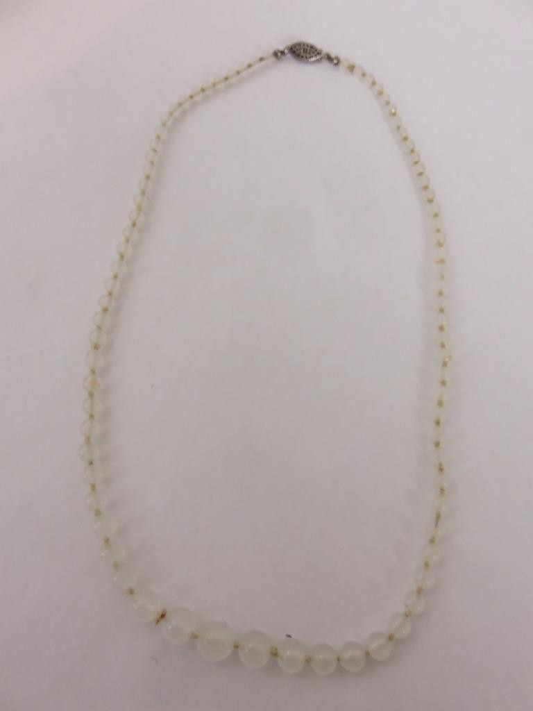 Rose Quartz Necklace Pale Pink Graduated Beads Hand Knot Sterling Silver Clasp