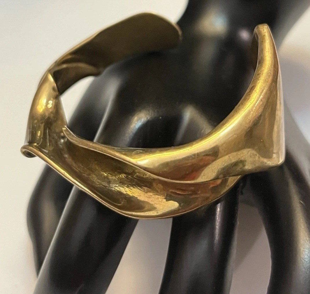 Vintage Modernist Brutalist Molten Sculpted Patina Bronze Thick Cuff Bracelet