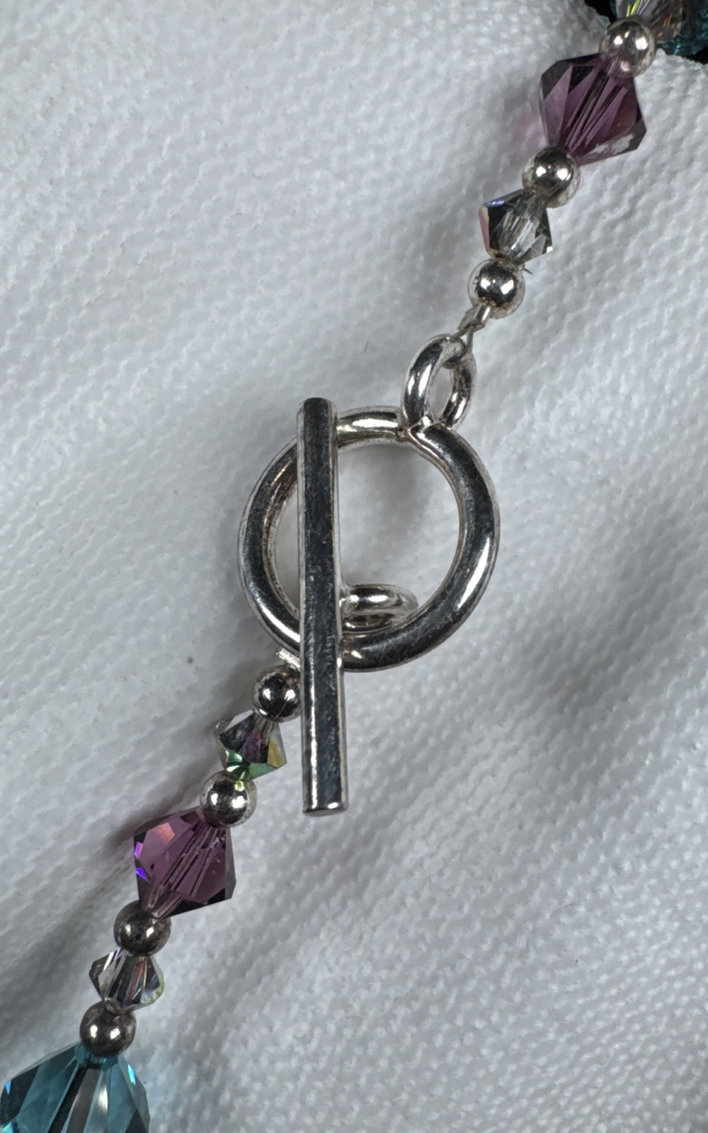 ✨Vintage Dichroic Glass 925 Sterling Silver Beaded Necklace 18” Toggle Closure