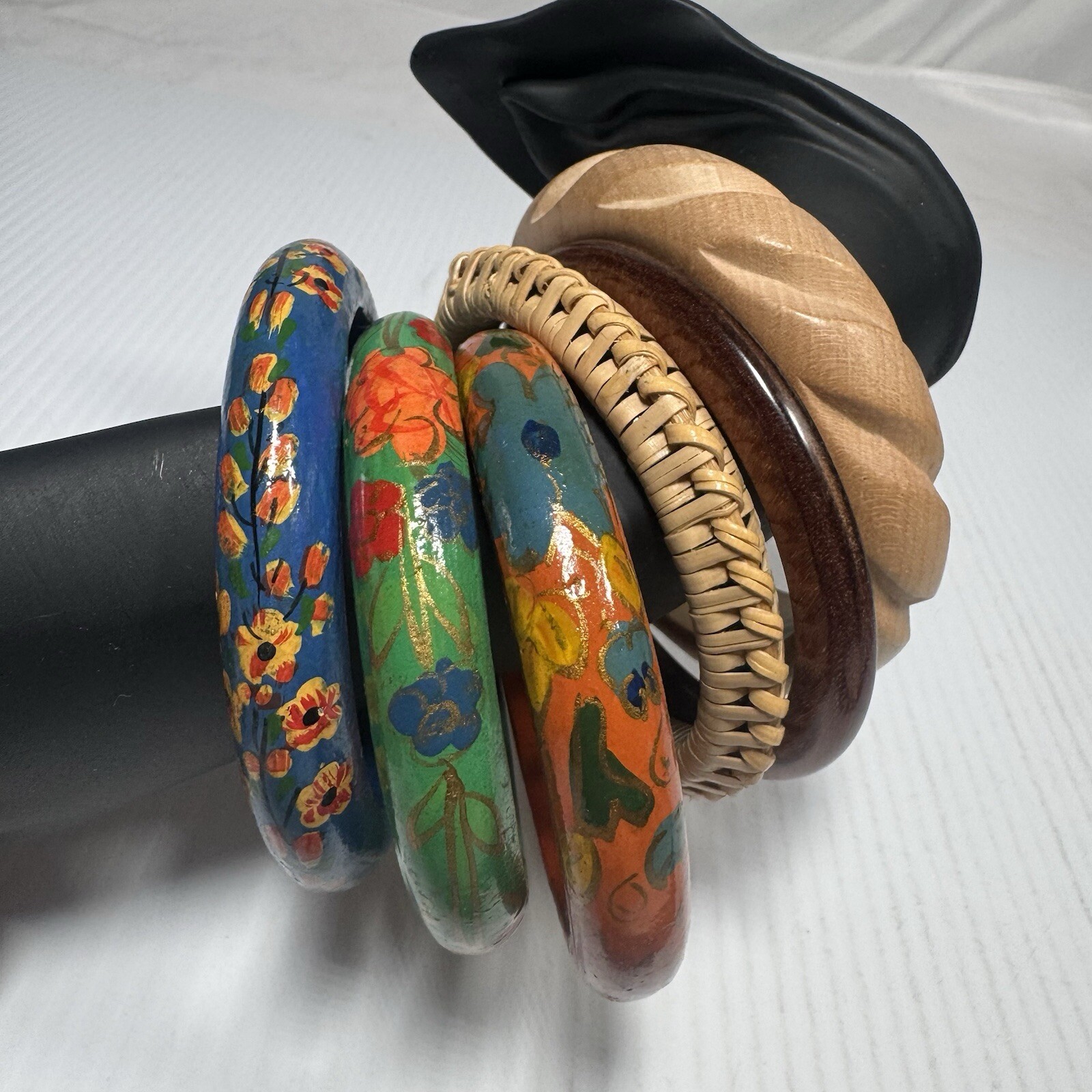 Lot of 6 Wood Bangle Bracelets Vintage Every Day Wear Collectible Natural Materi