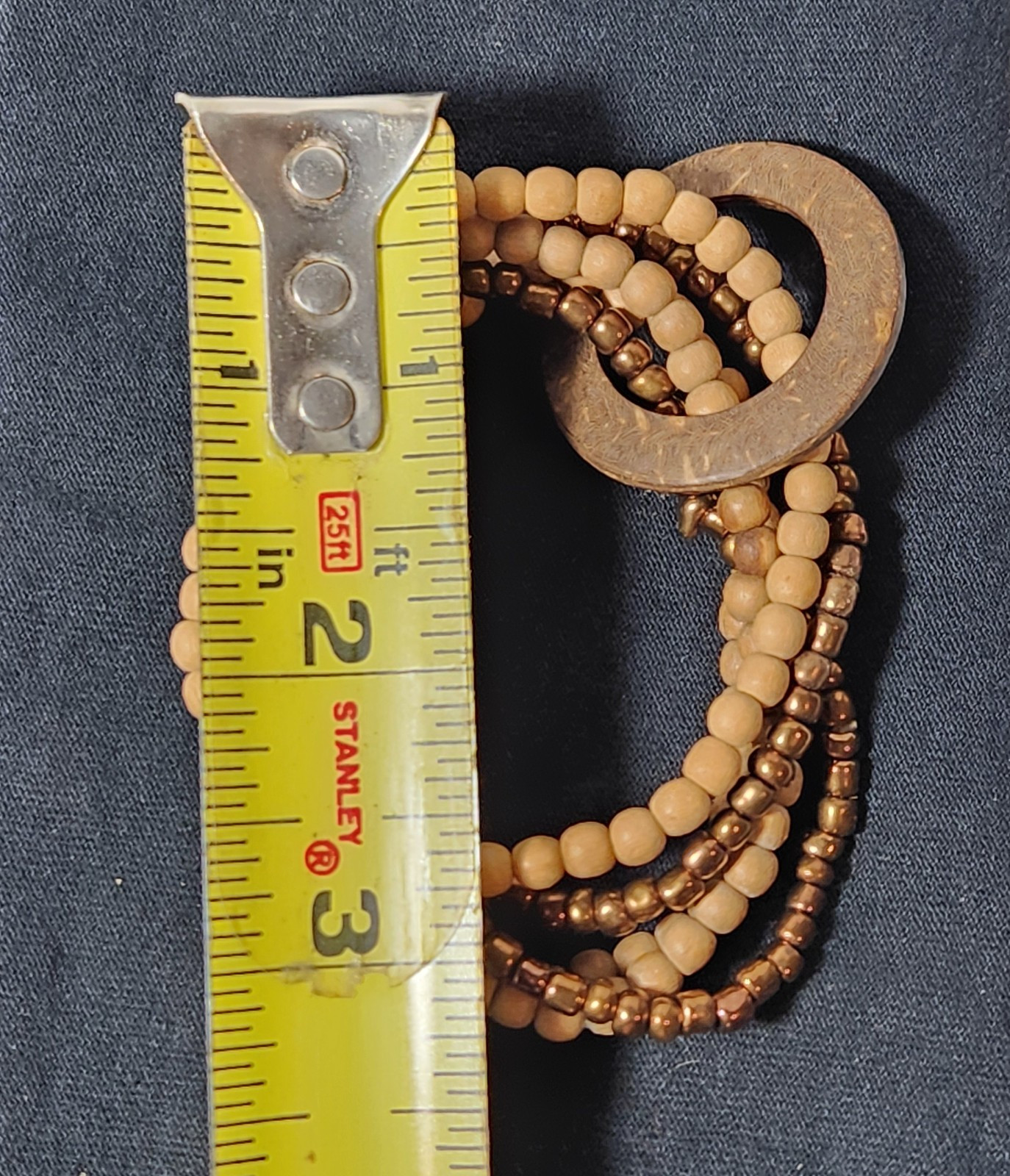 Multi Strand Wood Bead Stretch Bracelet Natural Earthy Boho Light Dark