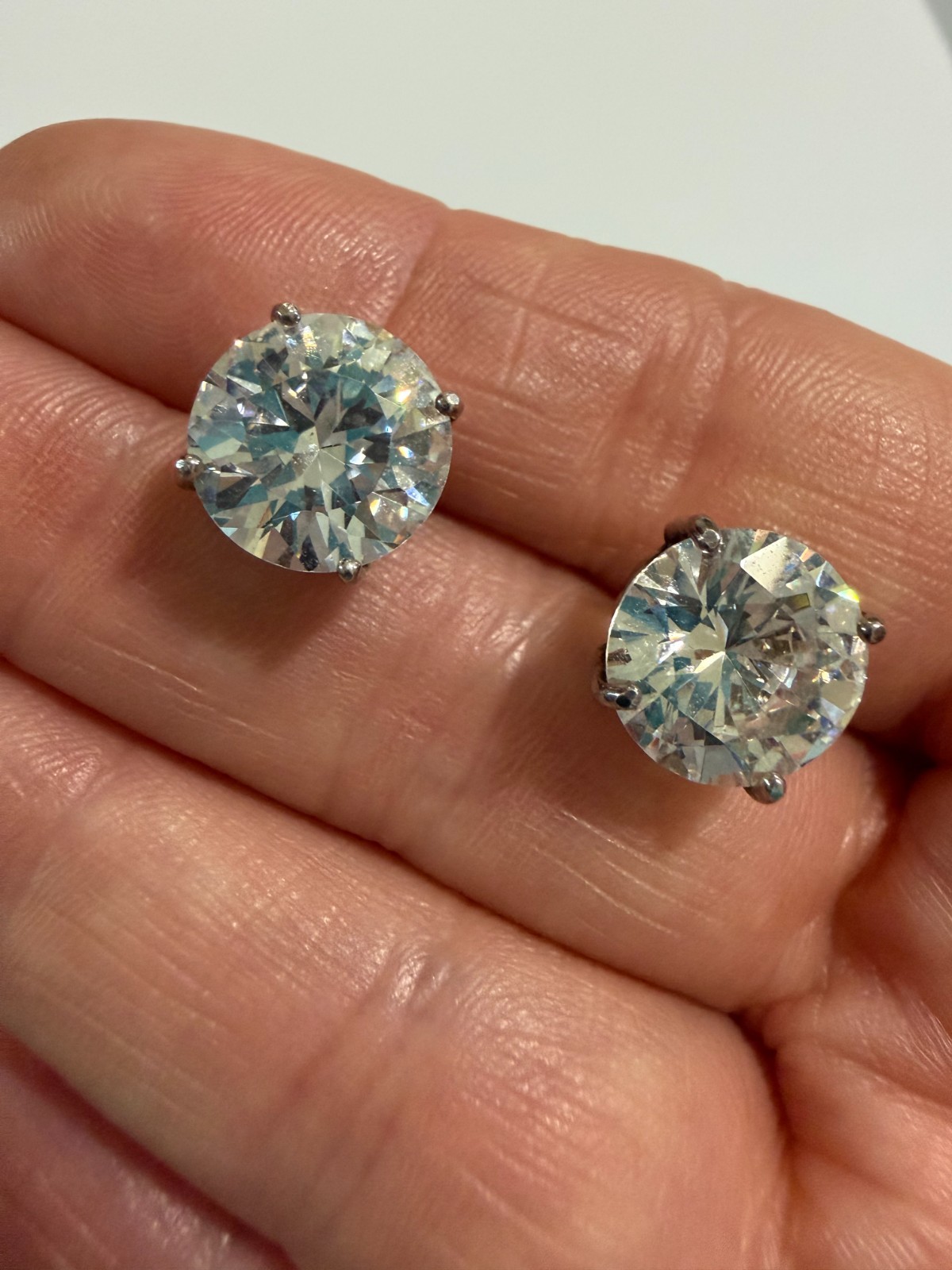 Vintage Round Genuine CZ Stud Earrings Set in Sterling Silver Post 1/2 inch each
