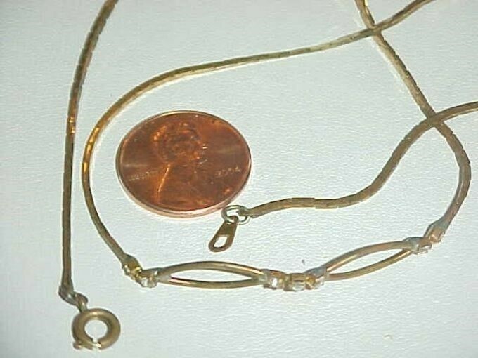 3 VINTAGE BRASS SEVEN RHINESTONE DOUBLE OVAL CENTER COBRA CHAIN NECKLACES L911
