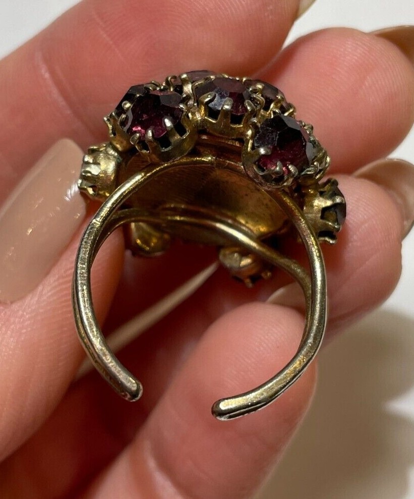 Vintage Art Deco Purple Pink White Cluster Rhinestones Adjustable Sz 6 Ring