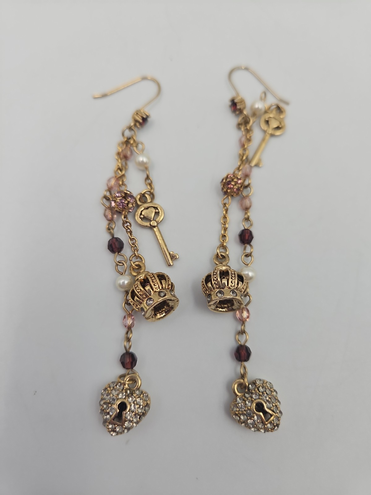 Vintage Graziano Gold Tone Dangle Drop Charm Pierced Earrings