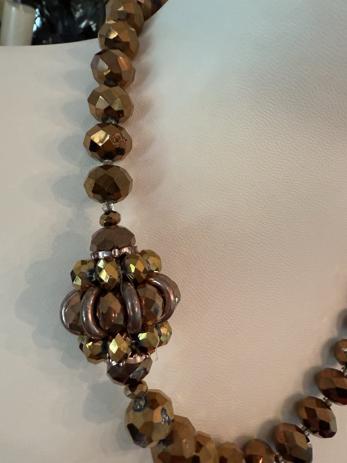 Bronze Crystal Bead Necklace With Cluster.. Beautiful For Fall