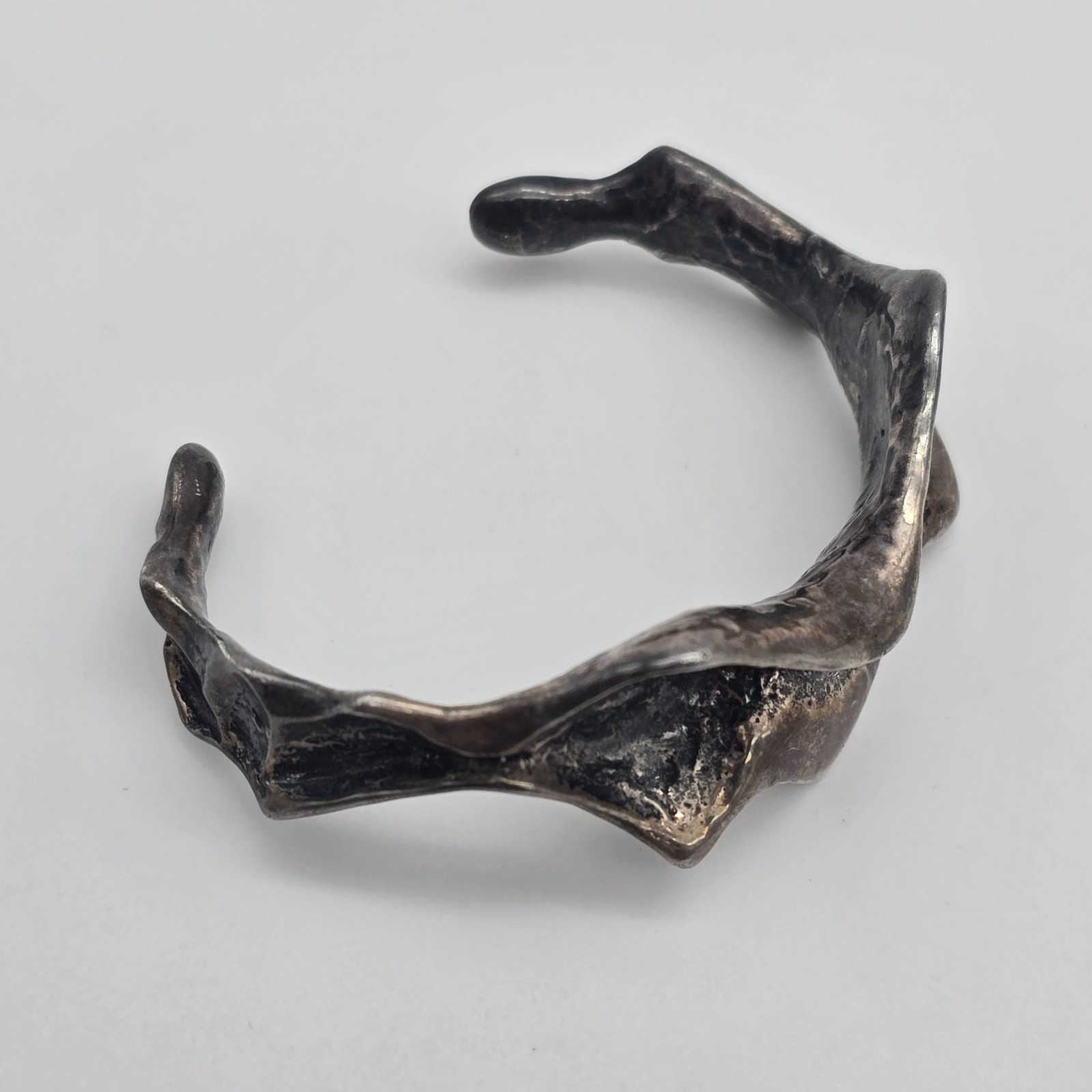 Vintage Brutalist Fold Wrinkle Sterling Silver Cuff Bangle Bracelet – 6″