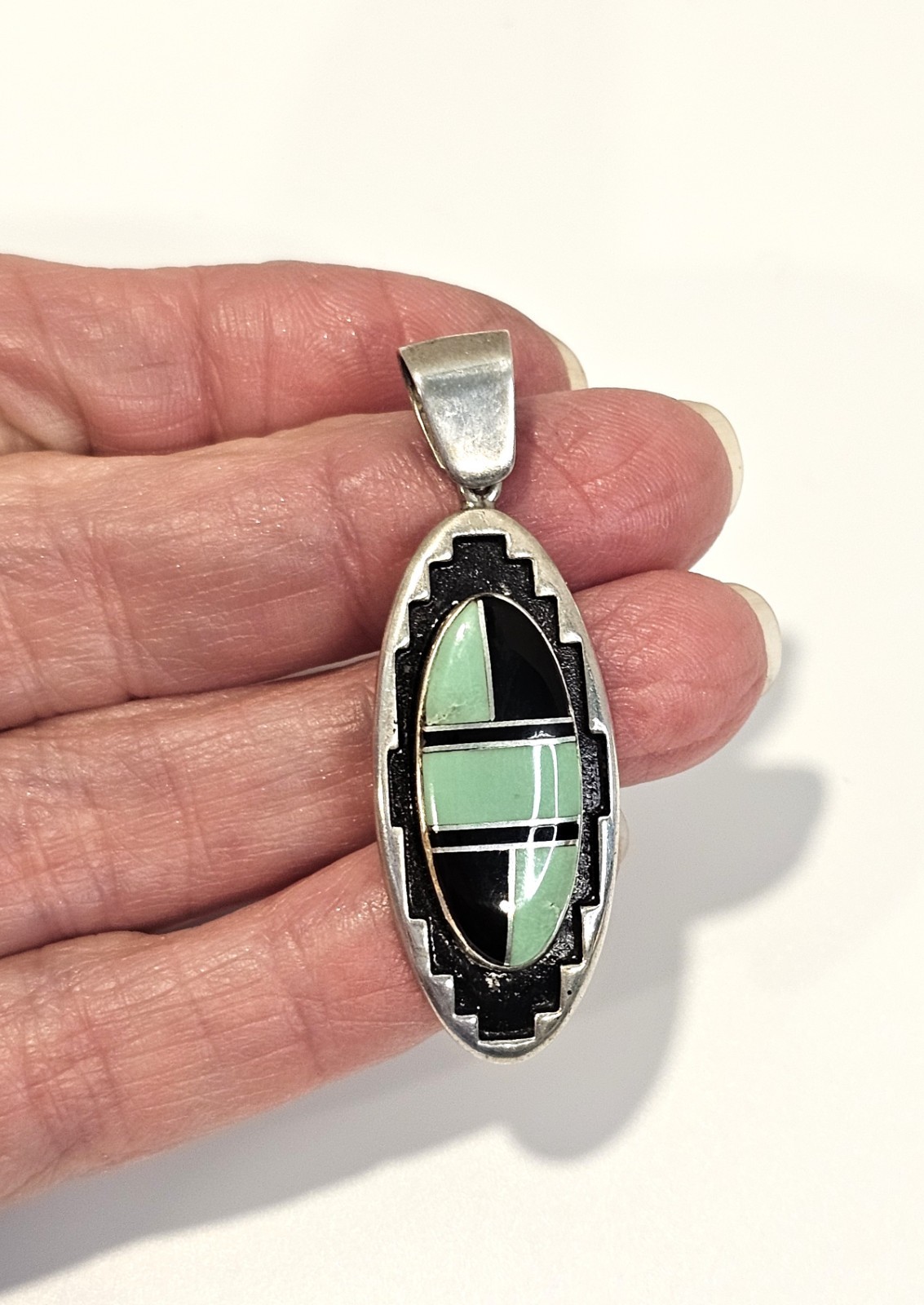 Teme sterling silver pendant Native American inlay