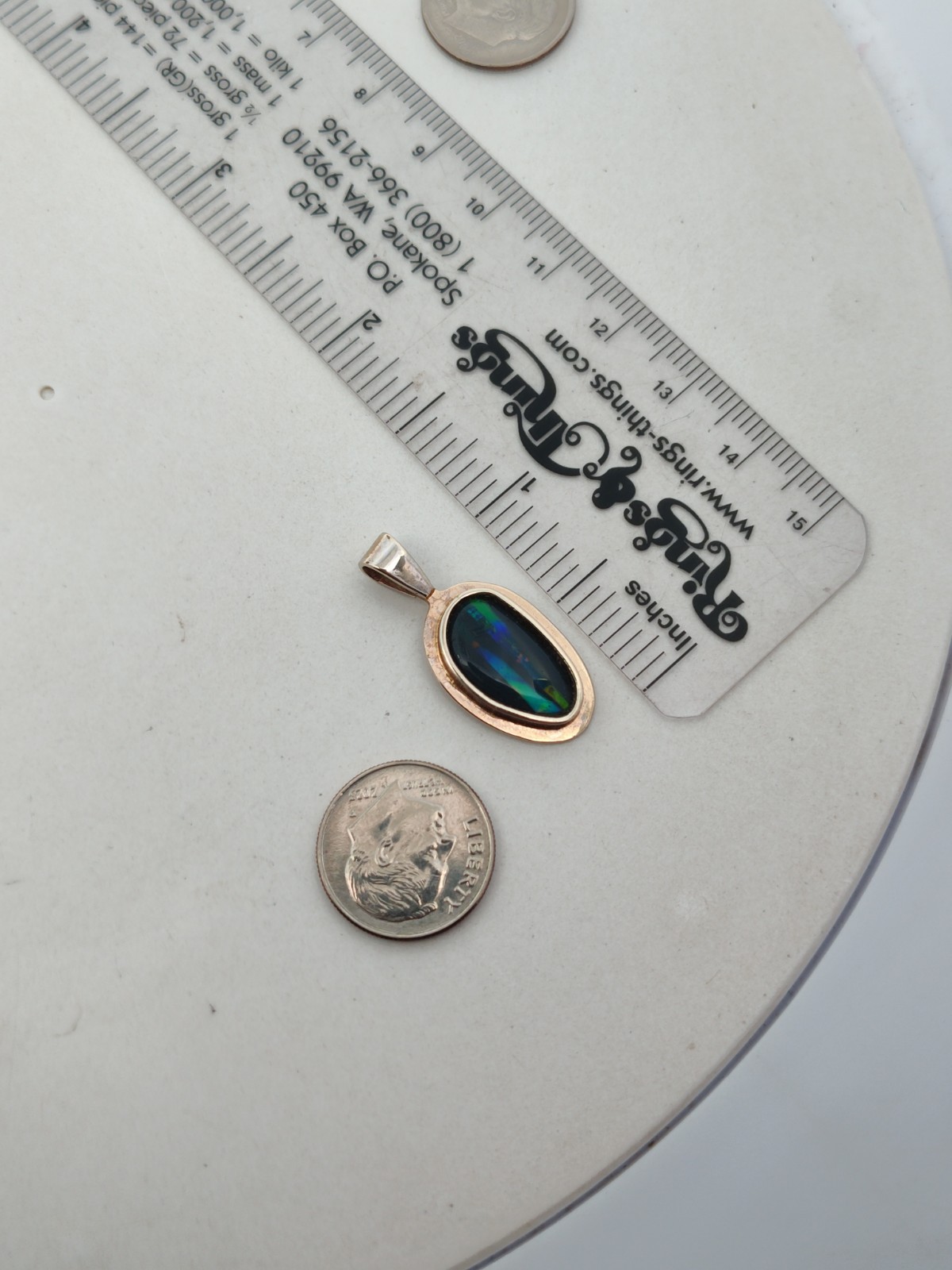 14K White Gold Gorgeous Opal & Onyx Inlay Handmade Modern Design Pendant