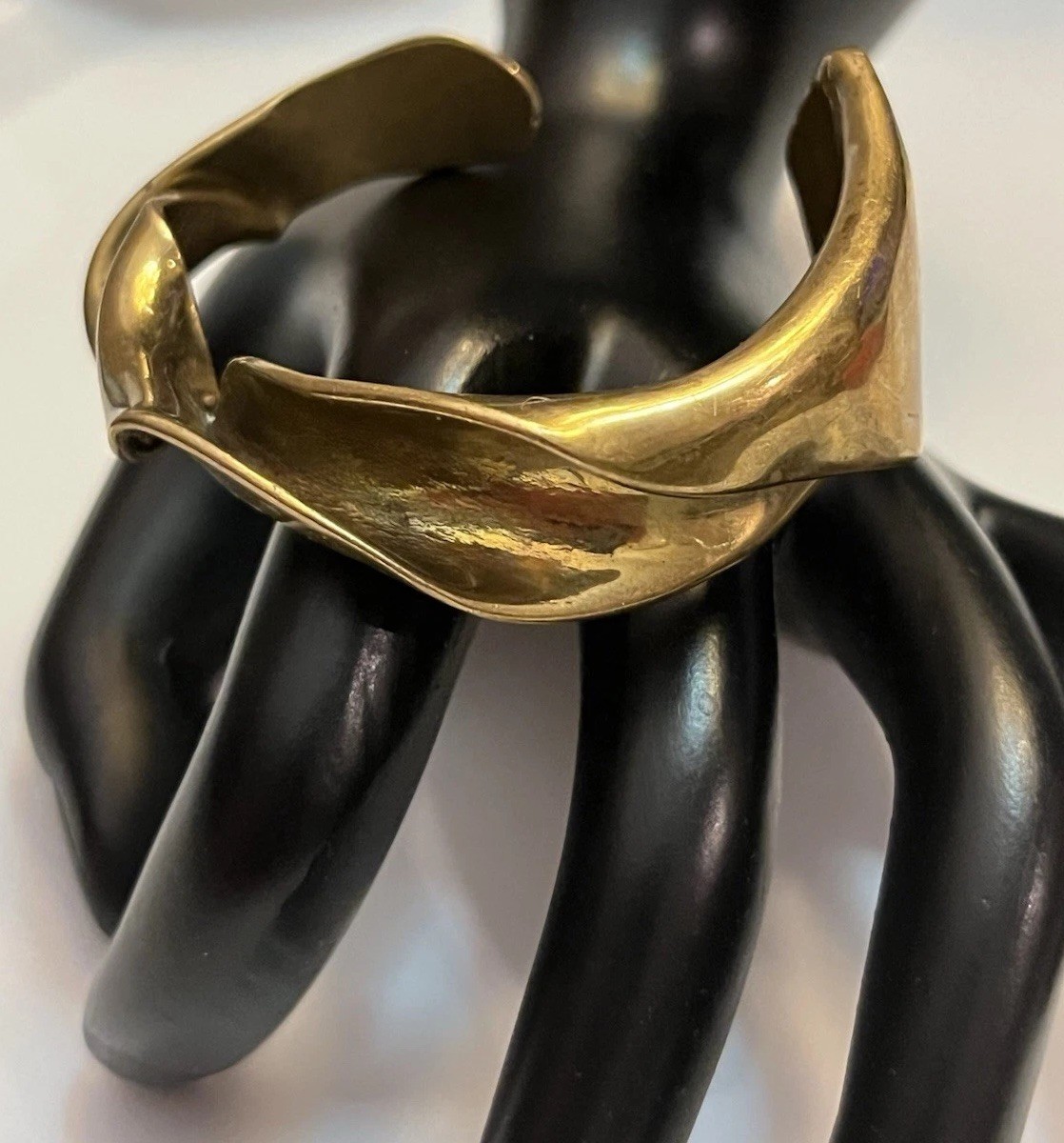 Vintage Modernist Brutalist Molten Sculpted Patina Bronze Thick Cuff Bracelet