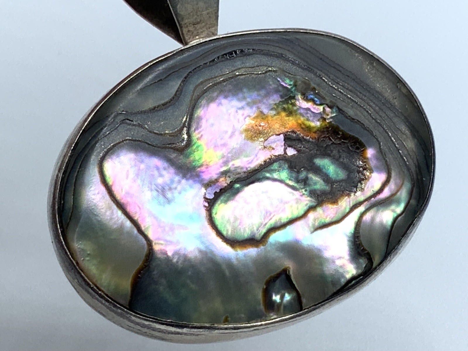 Vintage ATI Mexico 925 Sterling Silver Oval Abalone Shell Drop Pendant – 15.9g