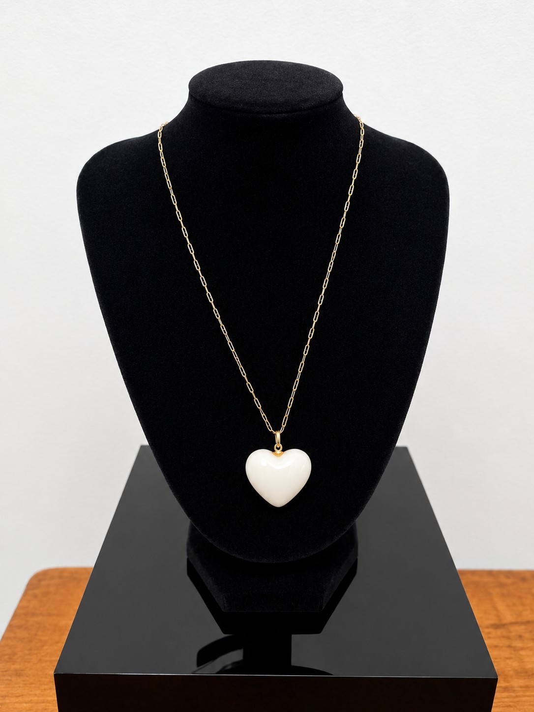 Vintage Les Bernard White Heart Pendant on 16″ ACO 1/20 12K Gold Filled Replacem