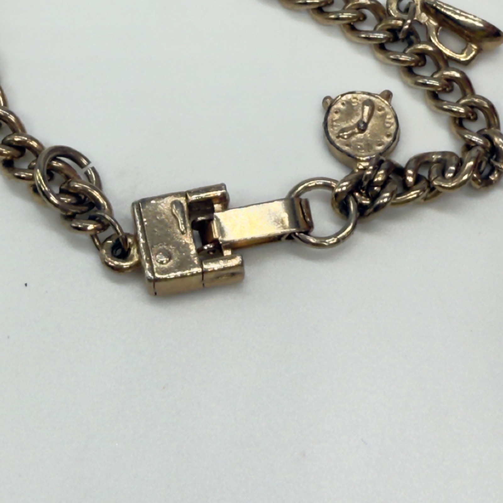 Vintage Jewelry Lot 2 Charm Bracelets Gold Tone Rhinestones Buildings Piano