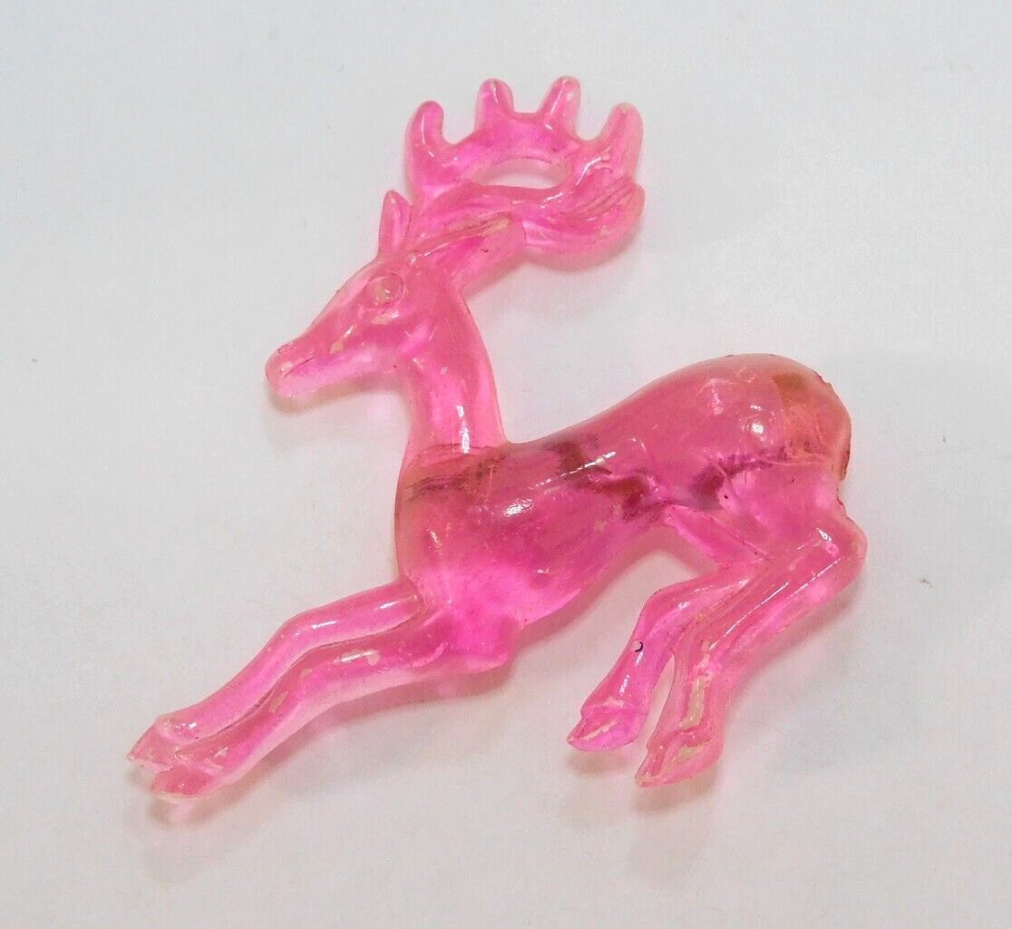 Vintage Christmas Brooch WWII Era Pink Lucite Reindeer Historical Collectible