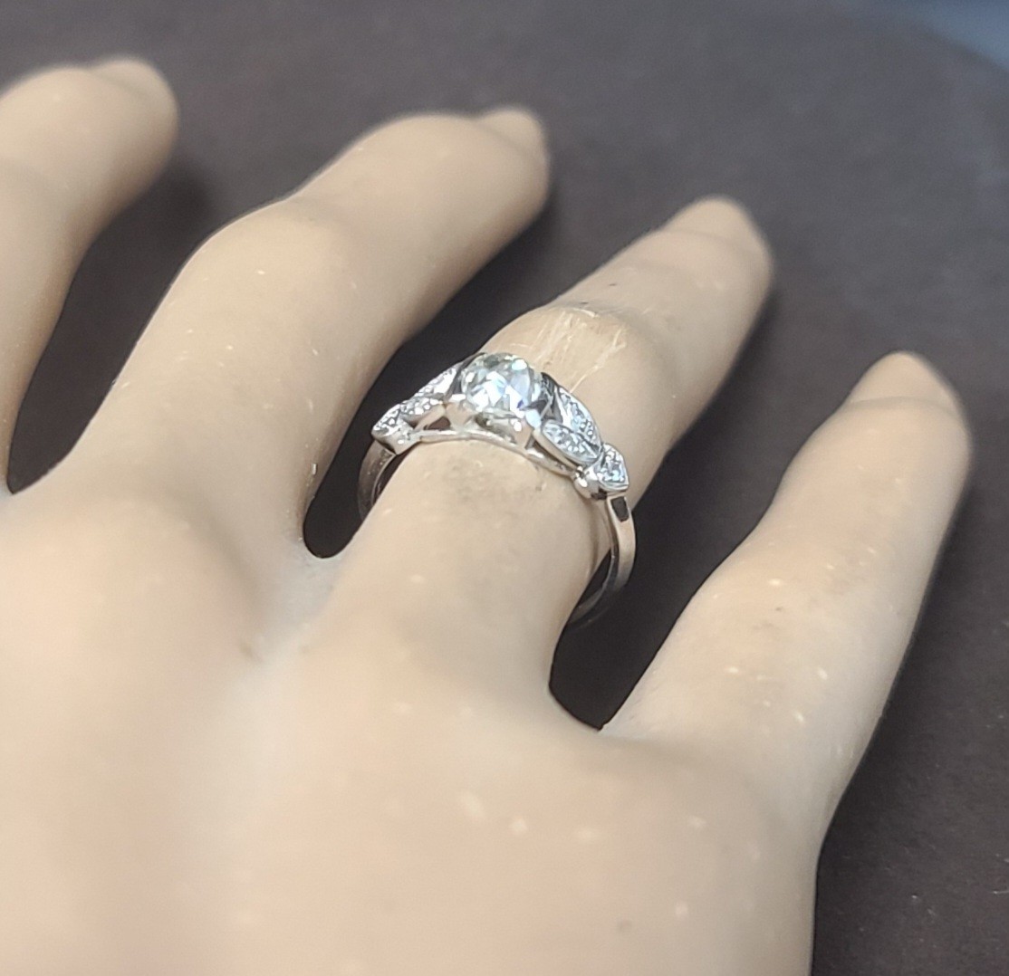 Platinum Vintage Filigree Engagement Ring 0.78ct. Natural Old Mine Cut Diamond