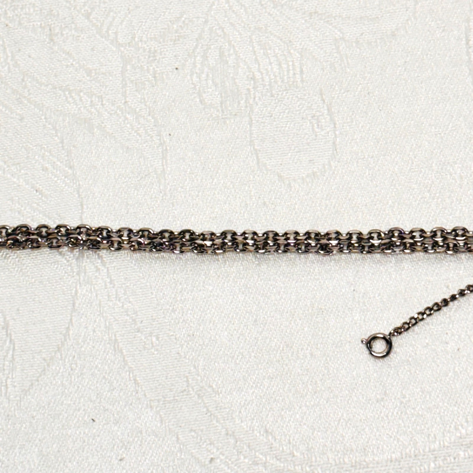 BRACELET charm oval blank silvertone metal cable chain safety fold clasp vintage
