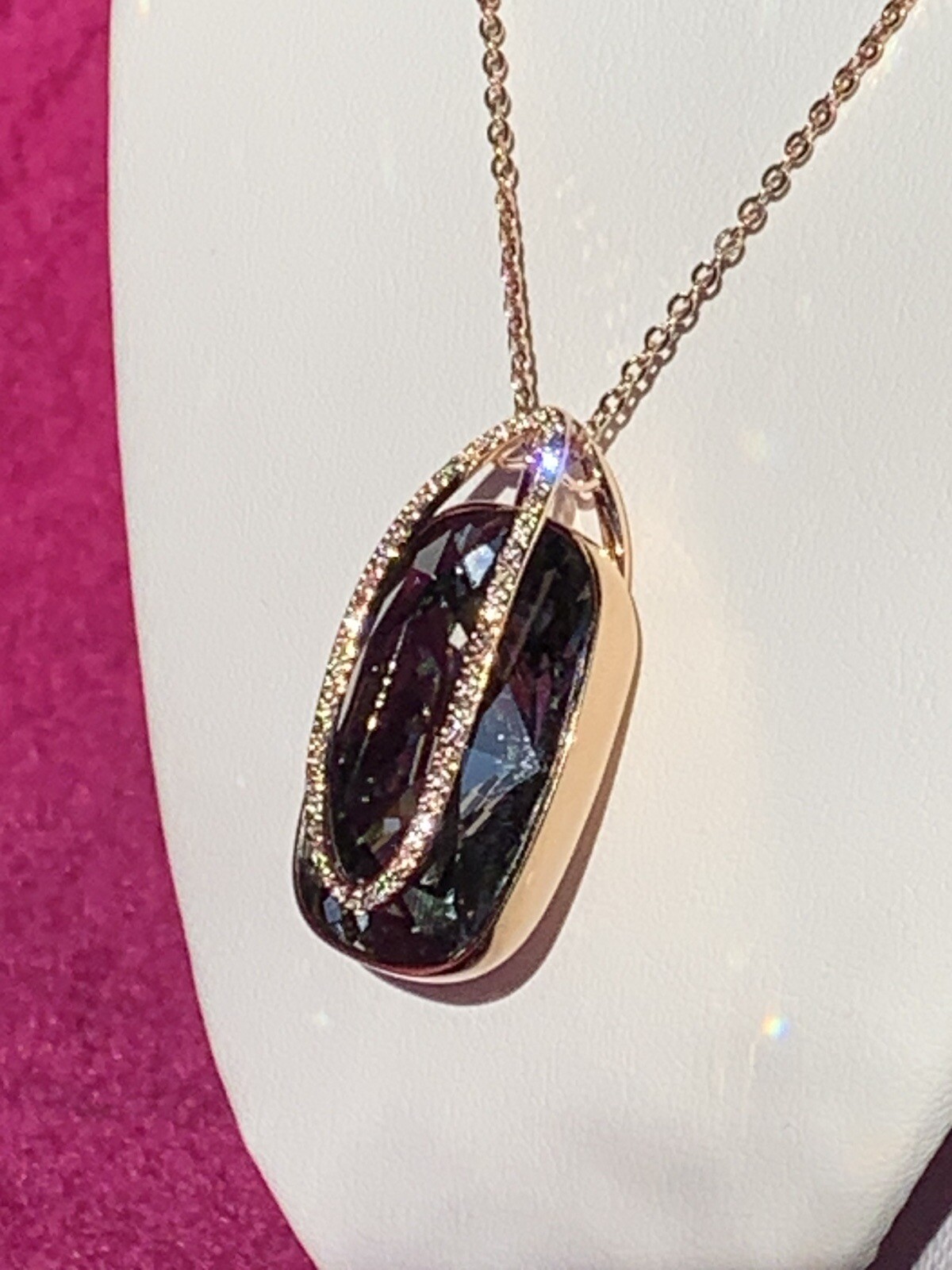 💎RARE – SWAROVSKI (Signed) Stunning “SILVER NIGHT” Pendant Necklace Rose Gold💎