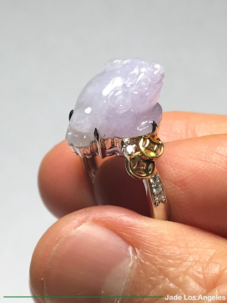 Toad Lavender Jadeite Jade 18K White/Yellow Gold Diamond Ring Size:6.25 – 6.5