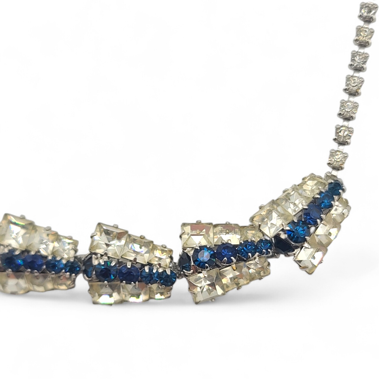 Vintage Sapphire Blue Rhinestone Necklace Earrings Set By Danielle In Org Box Cu