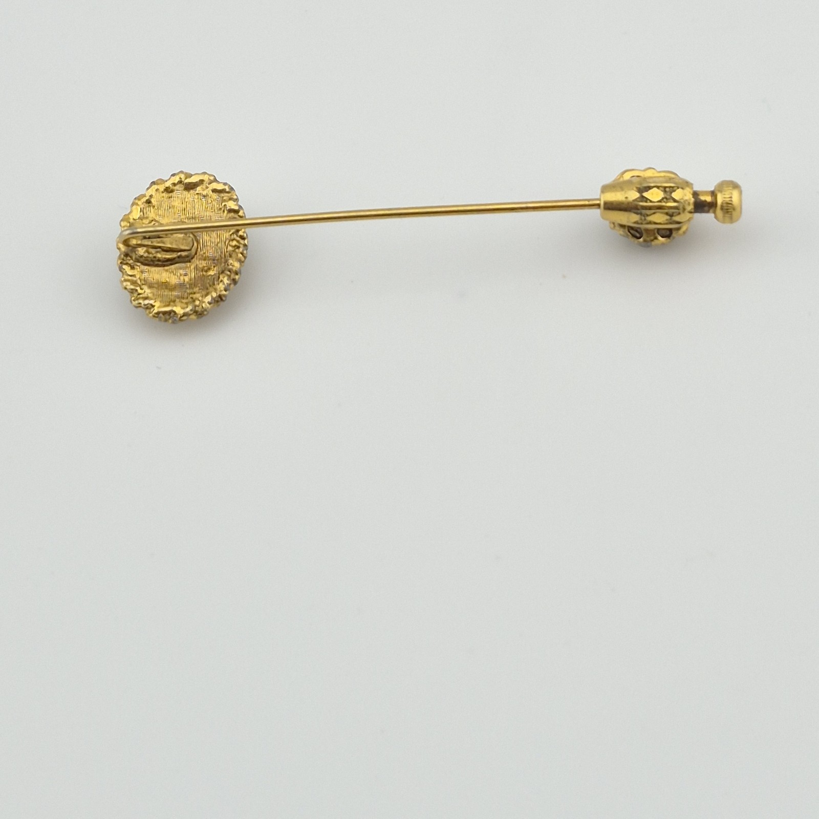 Vintage Ornate Gold Tone Turquoise Stick Pin Lapel Hat Pin with Safety Clutch