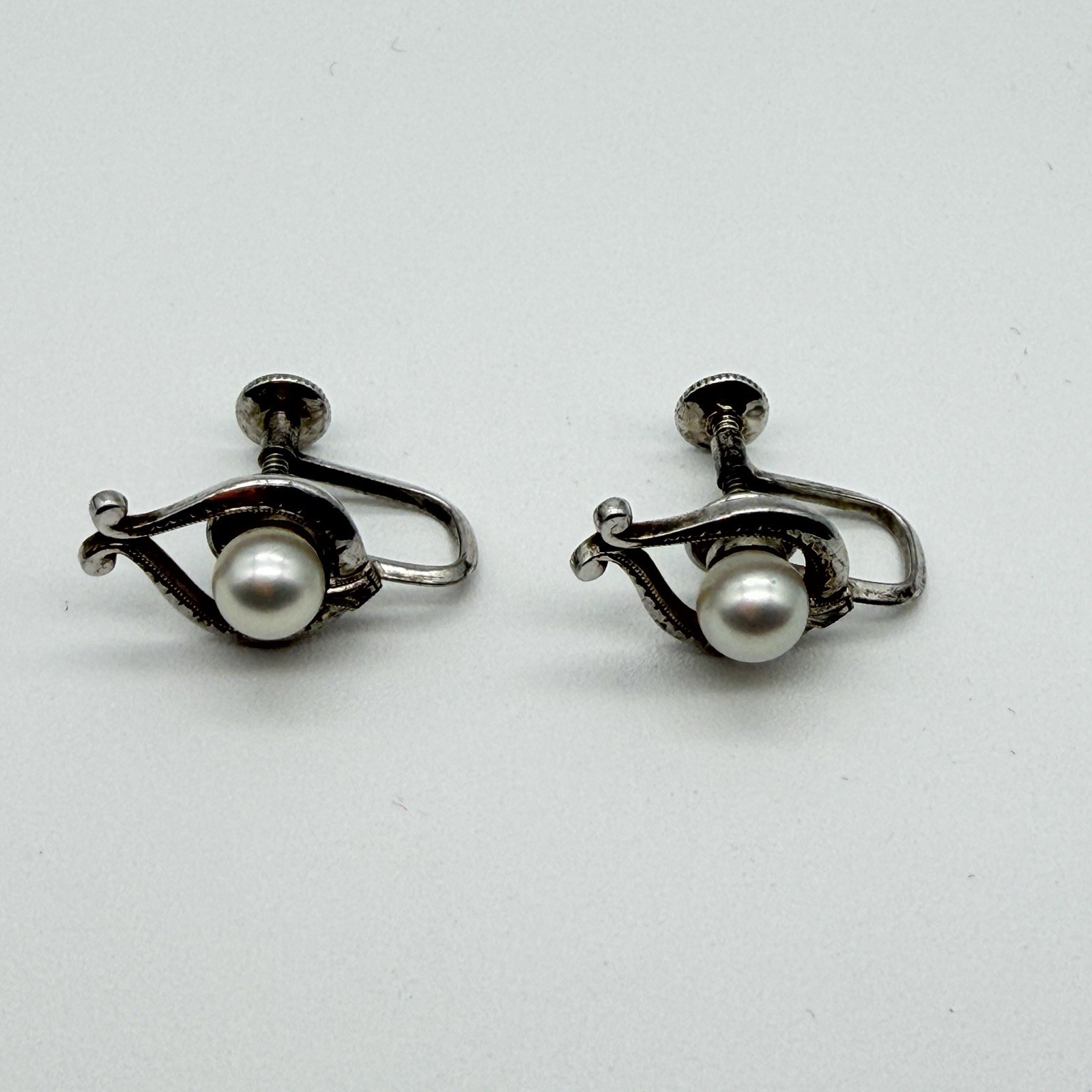 Vintage Mikimoto Sterling Silver Pearl Brooch & Earrings Set – Original Box – M
