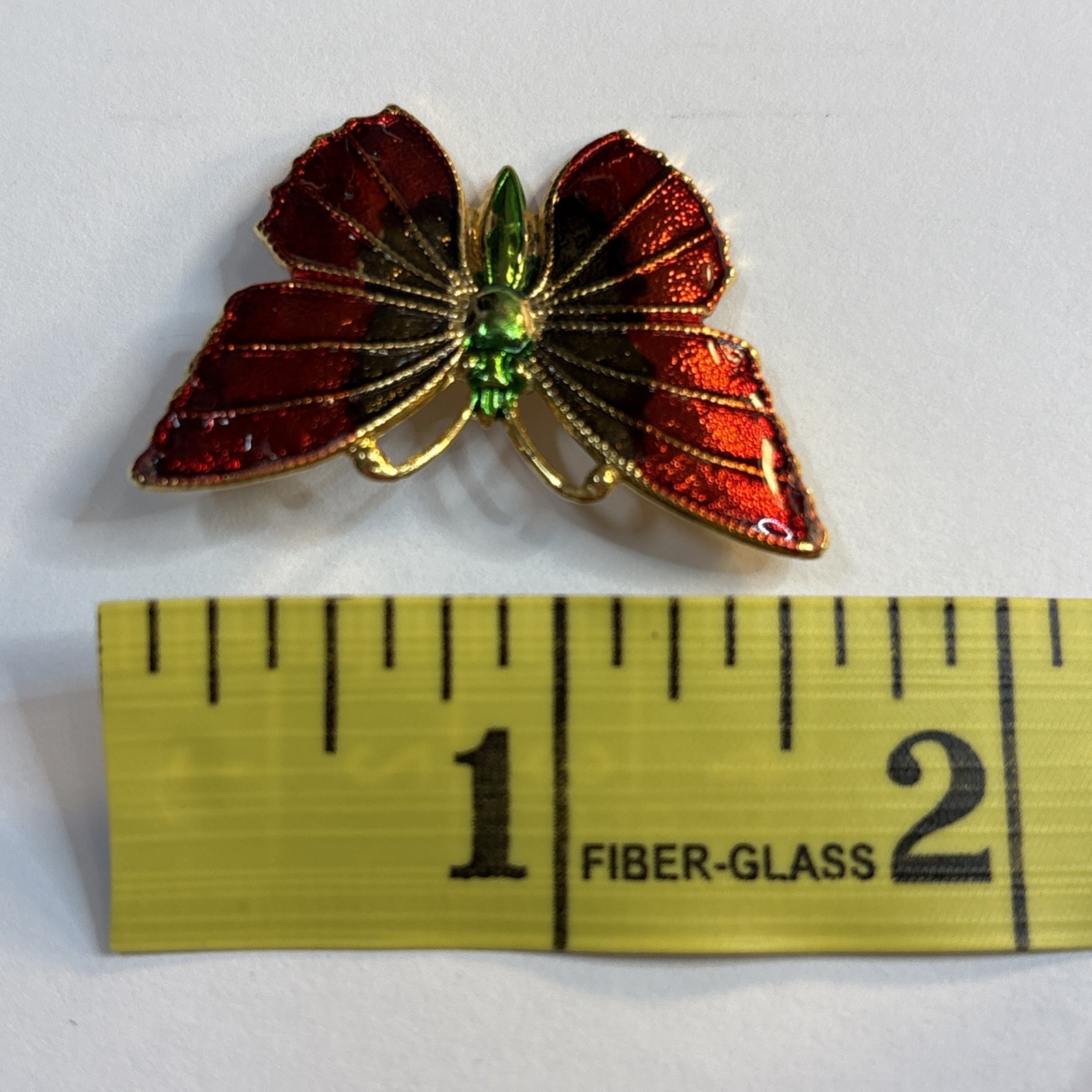 Vintage Butterfly Colorful Enamel On Gold Colored Metal Lapel Pin Brooch Red