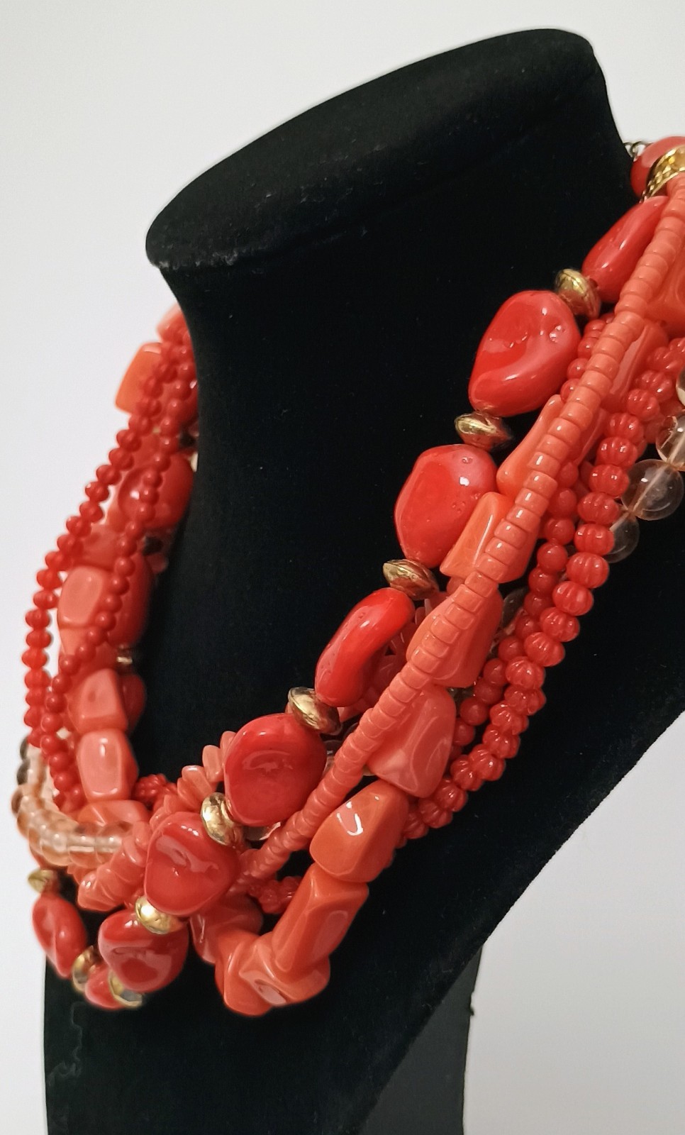 Vintage 60s-80s Multi Strand Faux Coral Chunky Statement Necklace Choker Style