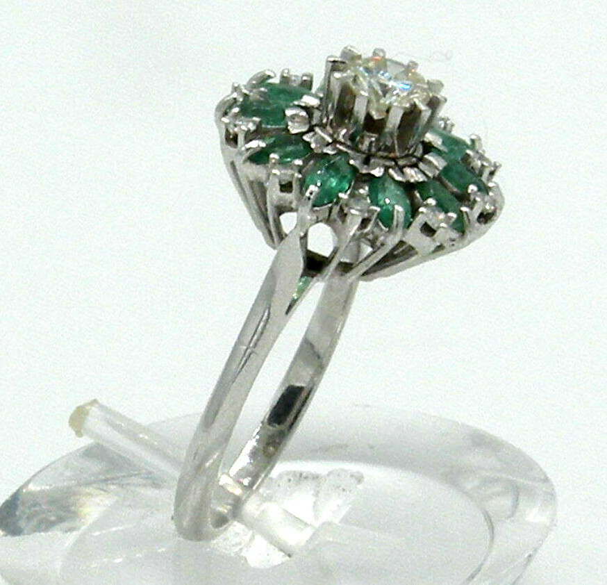 Stunning Cluster in Platinum with Diamonds and Emeralds Ring