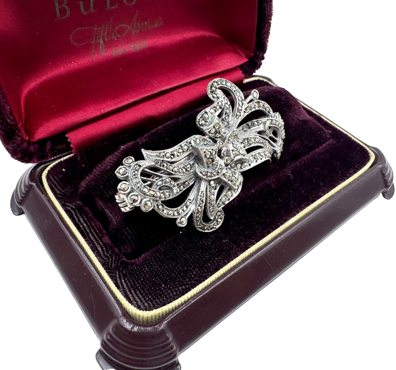 UTMOST RARE ANTIQUE ART DECO DUETTE BROOCH 2 DRESS CLIP MARCASITE STERLING SLVER
