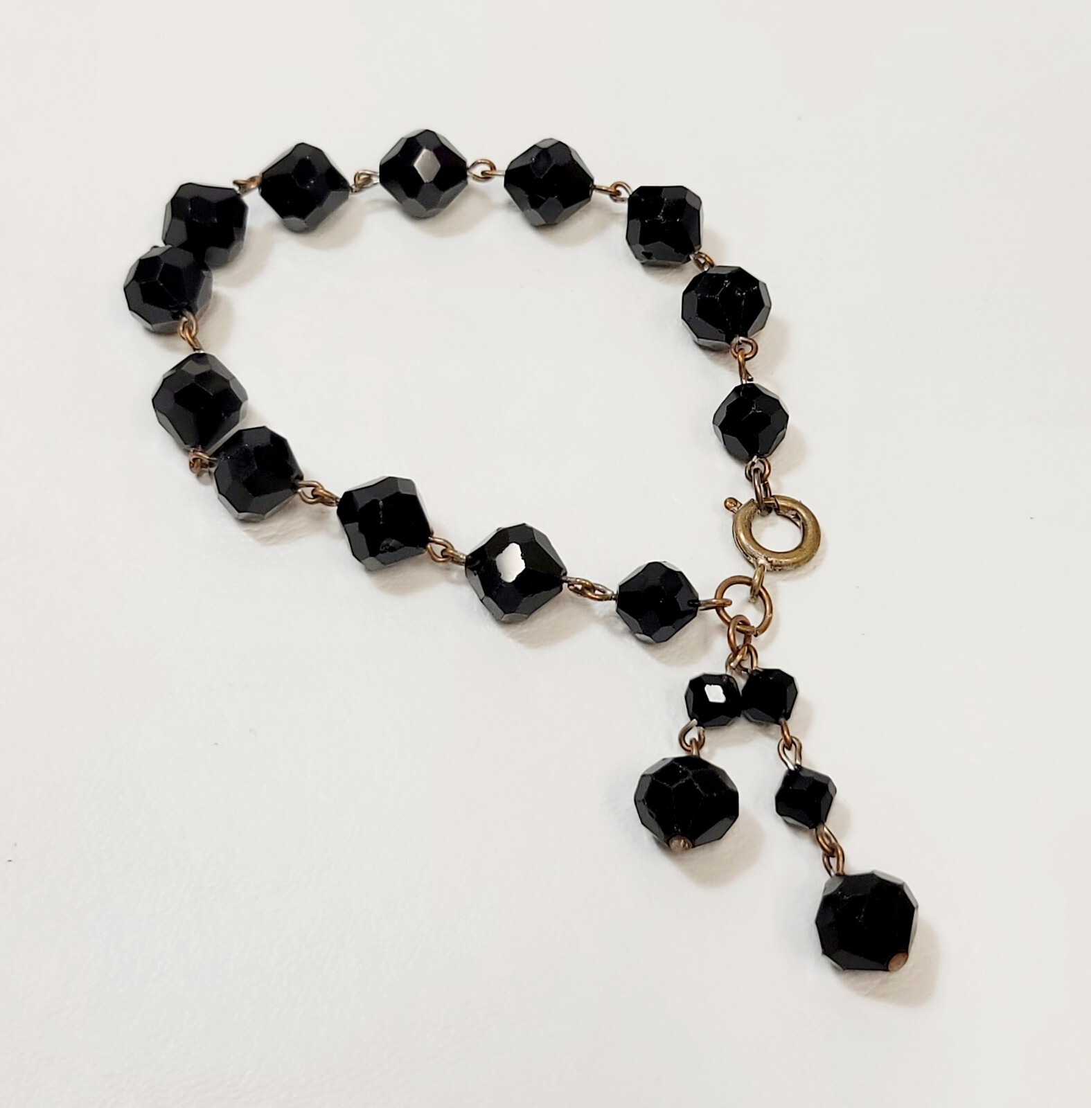 Vtg Black Crystal Glass Beads 2 Pr Earrings Bracelet & Necklace Goth Victorian