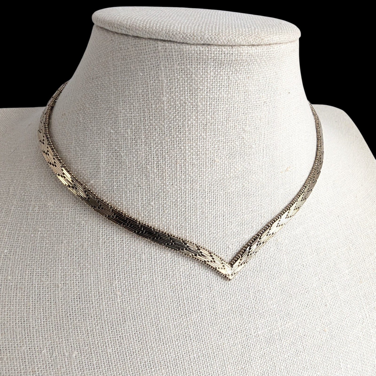 IBB Italian Vermeil Sterling Chevron Mesh Necklace 925 Italy 16″ Vintage Elegant
