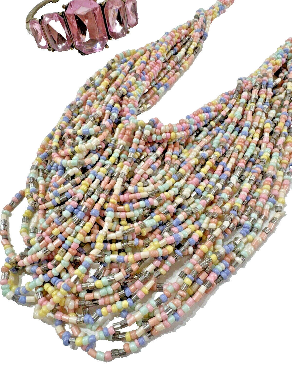 Beautiful Vintage Estate Lot 3x PINKS Beaded/Metal Necklaces & Bracelet